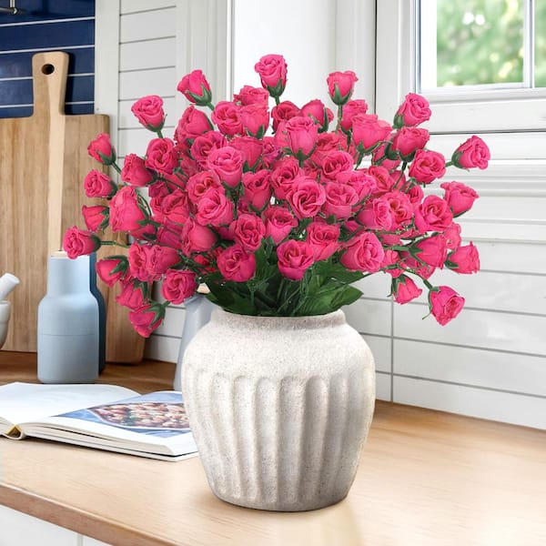 LIVING LUXURY 14 in. Hot Pink Artificial Mini Rose Bud Flower Stem
