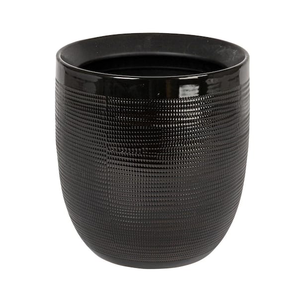 12 in. W x 12.2 in. H Matte Black Indoor Stone Decorative Pots