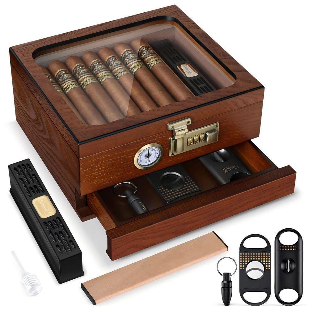 Angel Sar Cedar Wood Humidor Cigar Box with Front Hygrometer and