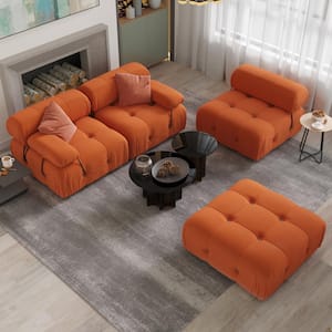 113.4 in. W Orange Square Arm Velvet L-Shaped 3-Seater Free Combination Sofa