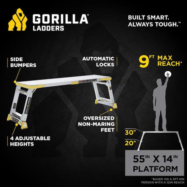 4.6 ft. x 2.5 ft. Aluminum Heavy-Duty PRO, 2 in. Slim-Fold Work Platform, 4-Adjustable Heights, 375 lbs. Load Capacity