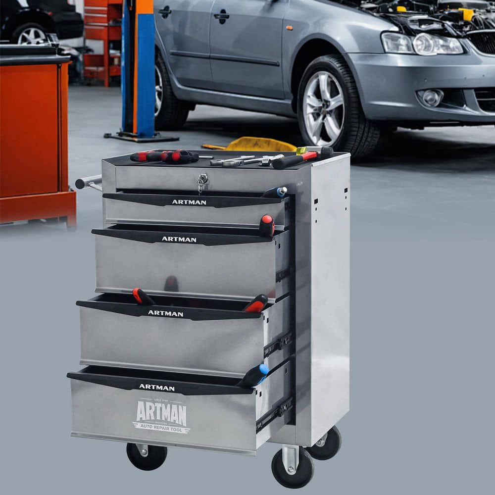 Gray 30.5 in. H 4-Drawer Rolling Tool Storage Cabinet Tool Cart for Office Garages Warehouses Repair Shops