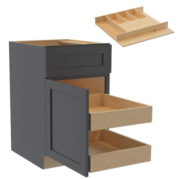 Home Decorators Collection Newport 21 in. W x 24 in. D x 34.5 in. H Assembled Plywood Base Kitchen Cabinet in Deep Onyx with 2ROT Cutlery LH