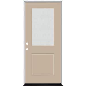 Legacy 36 in. x 80 in. 1/2 Lite Rain Glass RHIS Primed Sandstone Finish Fiberglass Prehung Front Door