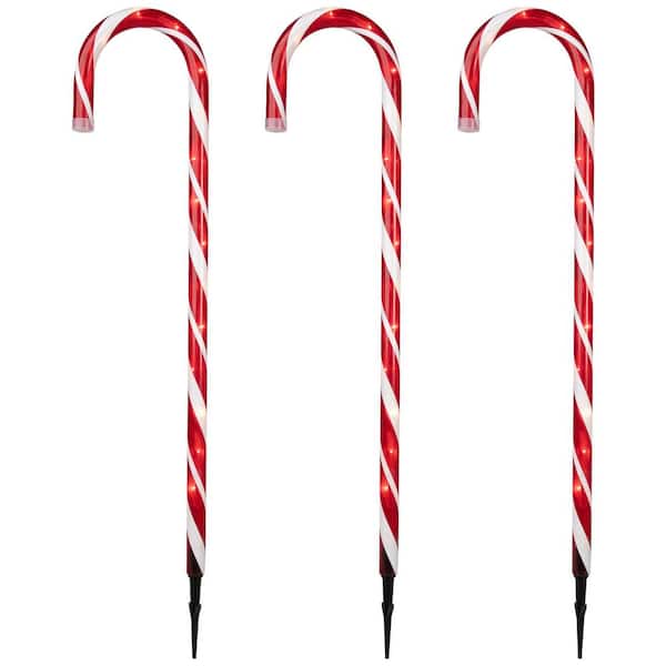 28 in. Christmas Outdoor Decorations Lighted Candy Cane (Set of 3)