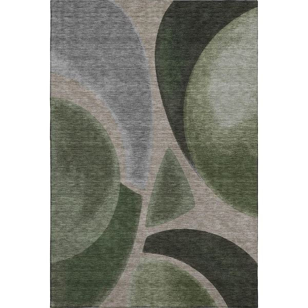 Mayfield Premium Machine Washable Abstract AMF2537 Olive 9 ft. x 12 ft. Area Rug