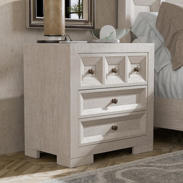 Furniture of America Flonnin Modern Classic Tawny Brown 3 Drawer 28 in. W Nightstand With USB C Charging Ports