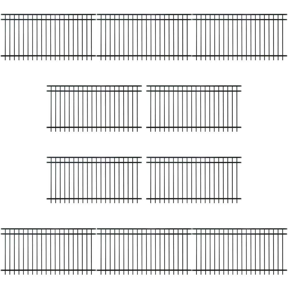 Heavy-Duty Black Metal Flat Top Garden Fence Panels, 4 ft. x 8 ft.