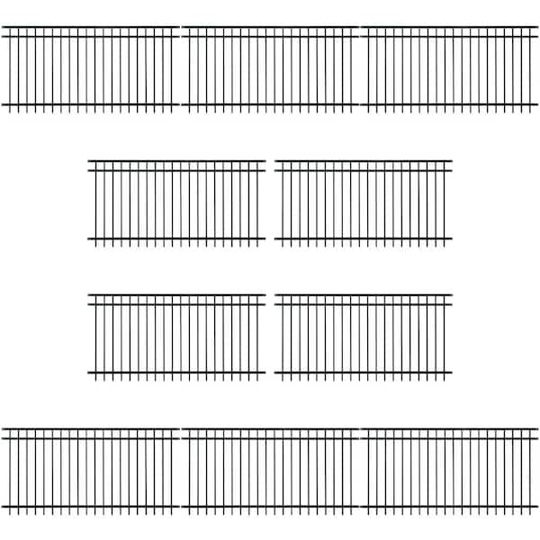 4 ft. x 8 ft. Heavy-Duty Flat Top Metal Fence Panel, Anti-Rust Decorative Garden Fence Panel (Pack of 10)