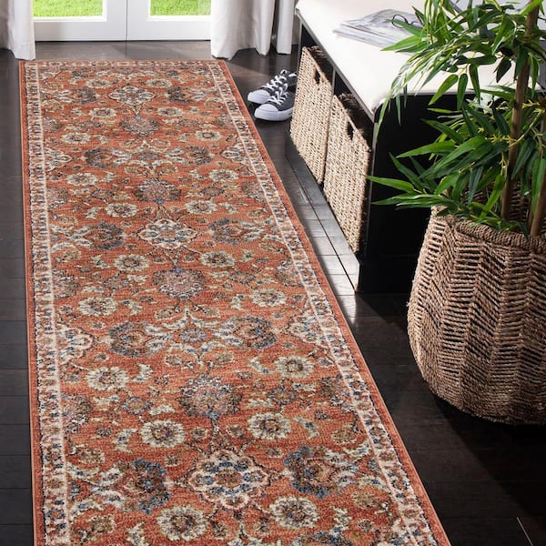 Jordan 2 ft. 7 in. x 10 in. Orange Floral Pattern Runner Rug for High Traffic Entryway Kitchen Hallway