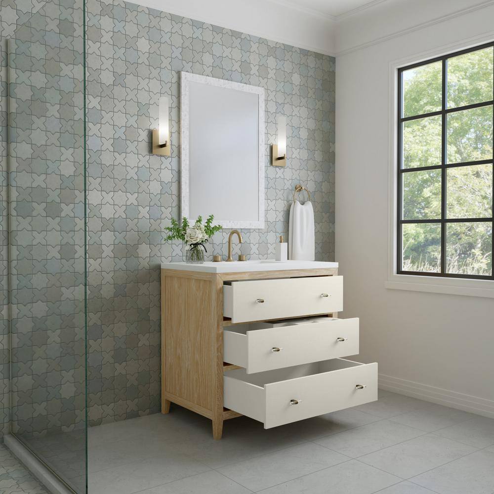 Celeste 36" Sunwashed Oak Single Vanity with Brass Knobs