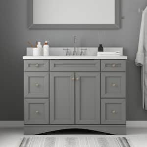 Solid Wood 48 in. W x 22 in. D x 39.3 in. H Single Sink Bath Vanity in Modern Gray with Carrara White Natural Marble Top