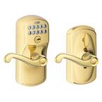 Plymouth Bright Brass Electronic Door Lock with Flair Door Lever Featuring Flex Lock