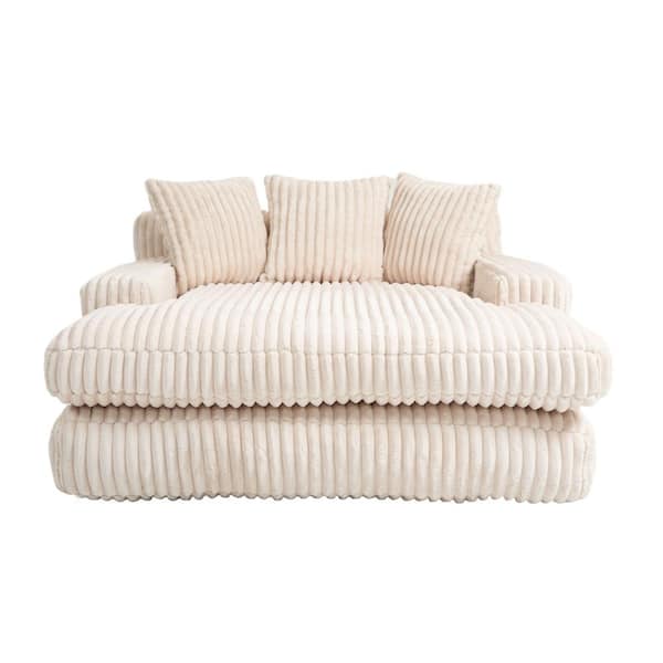 52 in. Beige Corduroy Polyester 2-Seater Loveseat with 3 Back Pillows Deep Seat Couch for Living Room