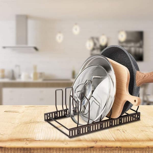 Wudkey Brown Iron Pot Lids Organizer Rack for Cabinet Countertop ...
