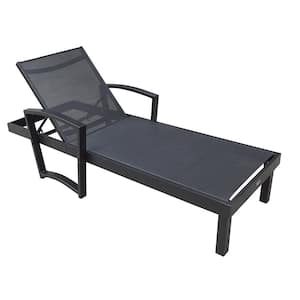 Black Chaise Lounge Outdoor w/Adjustable Back in 4-Reclining Level Sturdy Aluminum Frame Sunbathing Chair for Beach Yard
