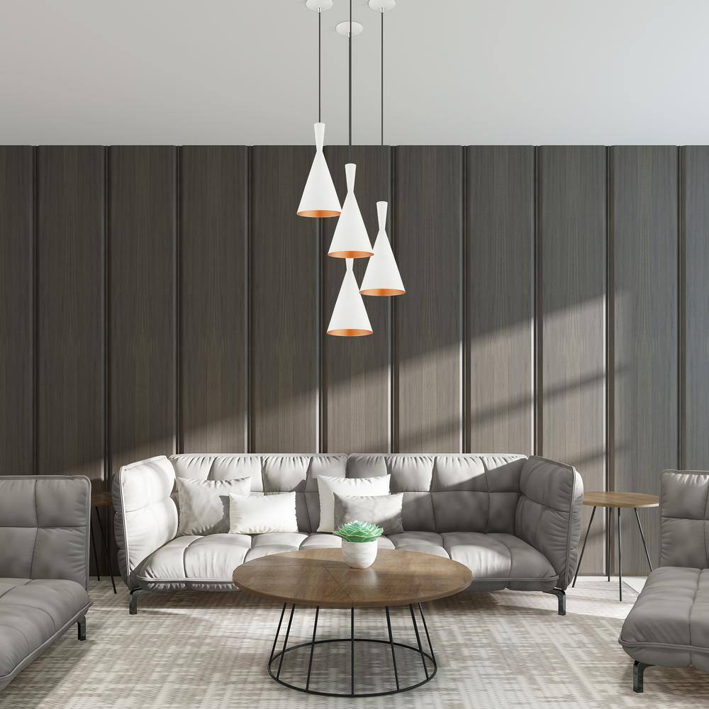 Mini Dual-Cone Pendant Light in White with Gold Interior Finish