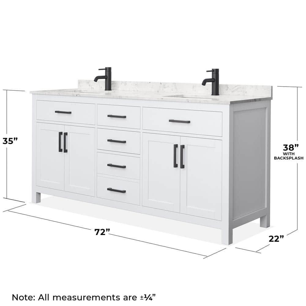 Beckett 72" White Freestanding Double Bathroom Vanity with Carrara Marble Top
