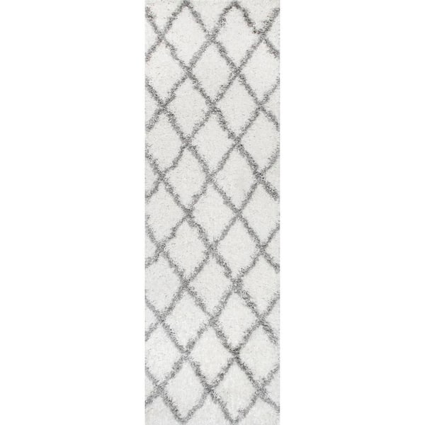 Tess Moroccan Shag Area Rug White 2 ft. 8 in. x 8 ft. Runner Rug