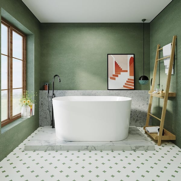 Unbranded 51 in. x 27.6 in. Freestanding Acrylic Soaking Bathtub with Center Drain in White