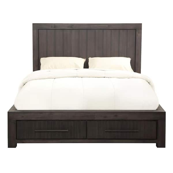 Modus Furniture Heath Dark Wood Basalt Grey with 2-Footboard Drawers California King Storage Bed