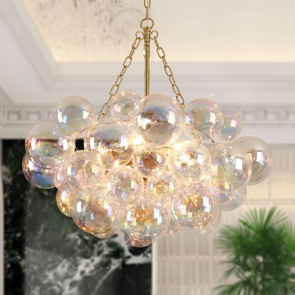 TinHon 6-Light Modern Gold Colorful Bubble Glass Chandelier,25in ...