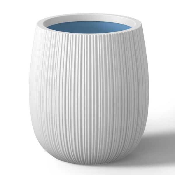 13 in. Middle Crisp White(Premium Inner) Concrete Round Planter/Pot with Drainage Holes
