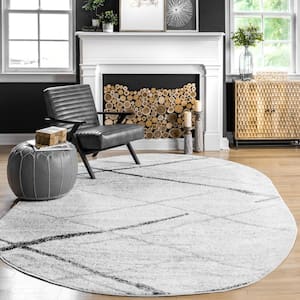 Thigpen Contemporary Stripes Gray Doormat 3 ft. x 5 ft. Oval Rug