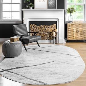 Thigpen Contemporary Stripes Gray 5 ft. x 8 ft. Oval Rug
