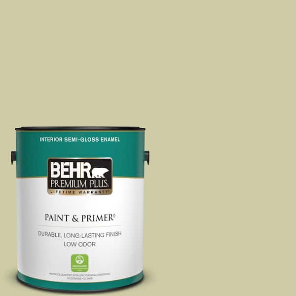 BEHR PREMIUM PLUS 1 gal. #ICC-58 Crisp Celery Semi-Gloss Enamel Low Odor Interior Paint & Primer
