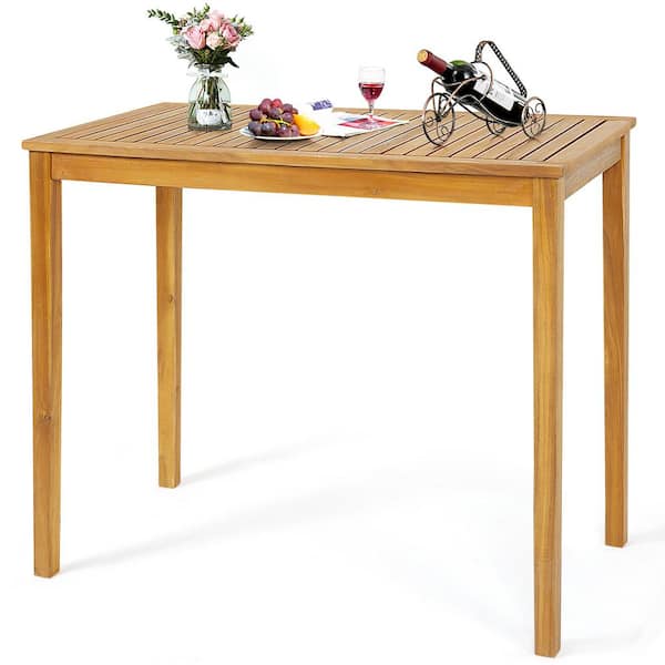 HONEY JOY Outdoor Bar Table Acacia Wood Patio Dining Table 45 in. Rectangular Pub Bar Table Indoor and Outdoor Bar Height Table