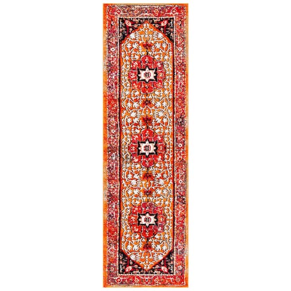 Vintage Hamadan 2 ft. x 8 ft. Red/Orange Medallion Ornate Runner Rug