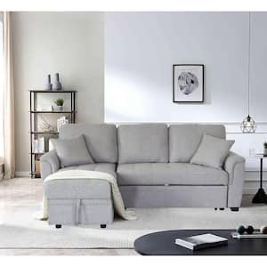 86 in. W 2-Piece Linen Storage Sofa Bed in Light Gray