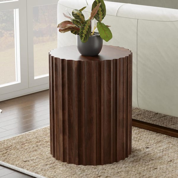 Rolf 16 in. Wide Solid Mango Side Table in Walnut Brown, Assembled