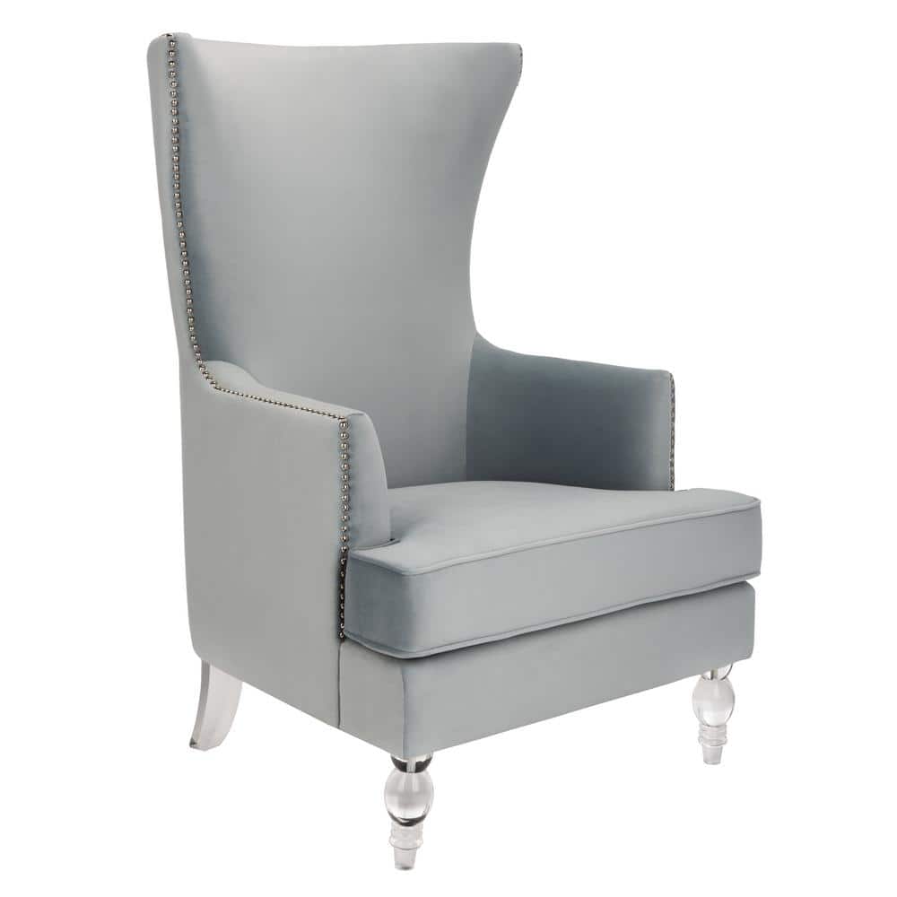 Light Silver Velvet Transitional Wingback Accent Chair
