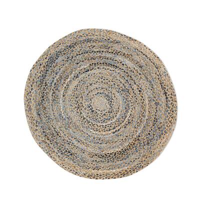 8 ft. Round Brooklyn Jute Cotton Multicolor Hand-Braided Natural Rug, Eco-Friendly Reversible Area Rug