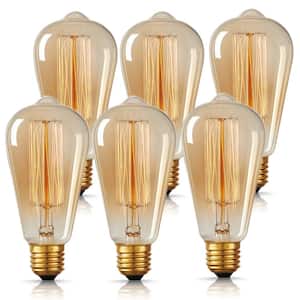 Vintage Edison ST64 Bulbs - 60W Equivalent, Dimmable, 2700K (6-Pack)