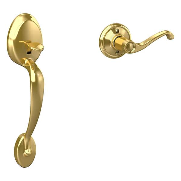 Plymouth Bright Brass Door Handleset Grip with Left Handed Flair Door Handle