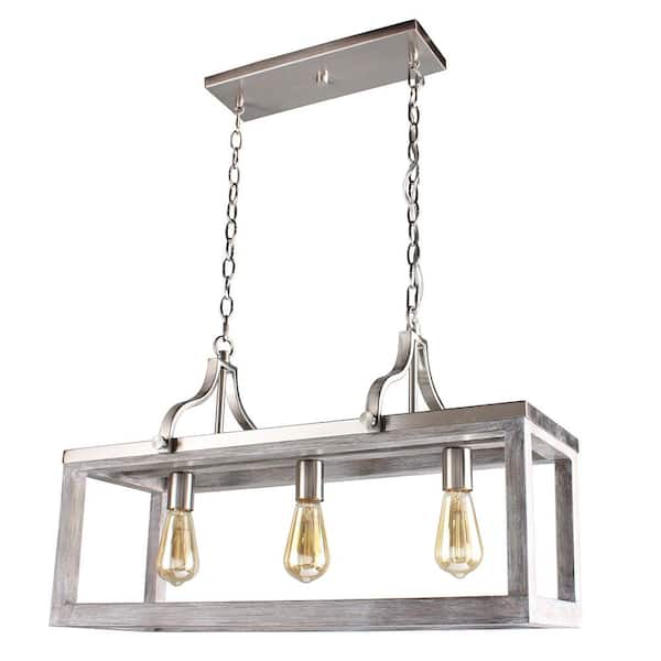 Eglo Westbury 3-Light Brushed Nickel with Painted Grey Driftwood Chandelier