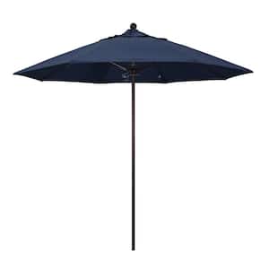 9 ft. Bronze Aluminum Commercial Market Patio Umbrella with Fiberglass Ribs and Push Lift in Spectrum Indigo Sunbrella