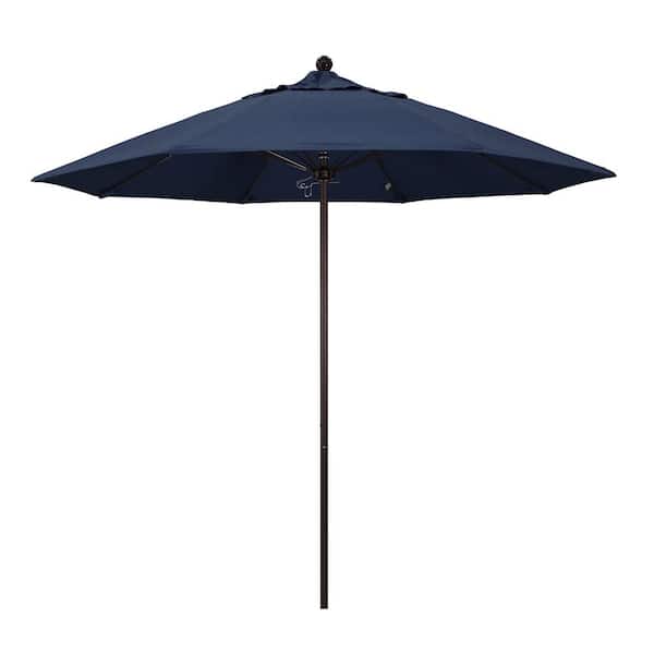 California Umbrella 9 ft. Bronze Aluminum Commercial Market Patio Umbrella with Fiberglass Ribs and Push Lift in Spectrum Indigo Sunbrella