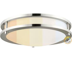 18 in. 1-Light Brushed Nickel Selectable LED Dimmable 2000 Lumens Ceiling Flush Mount, CCT Tunable 5 Color Temperatures