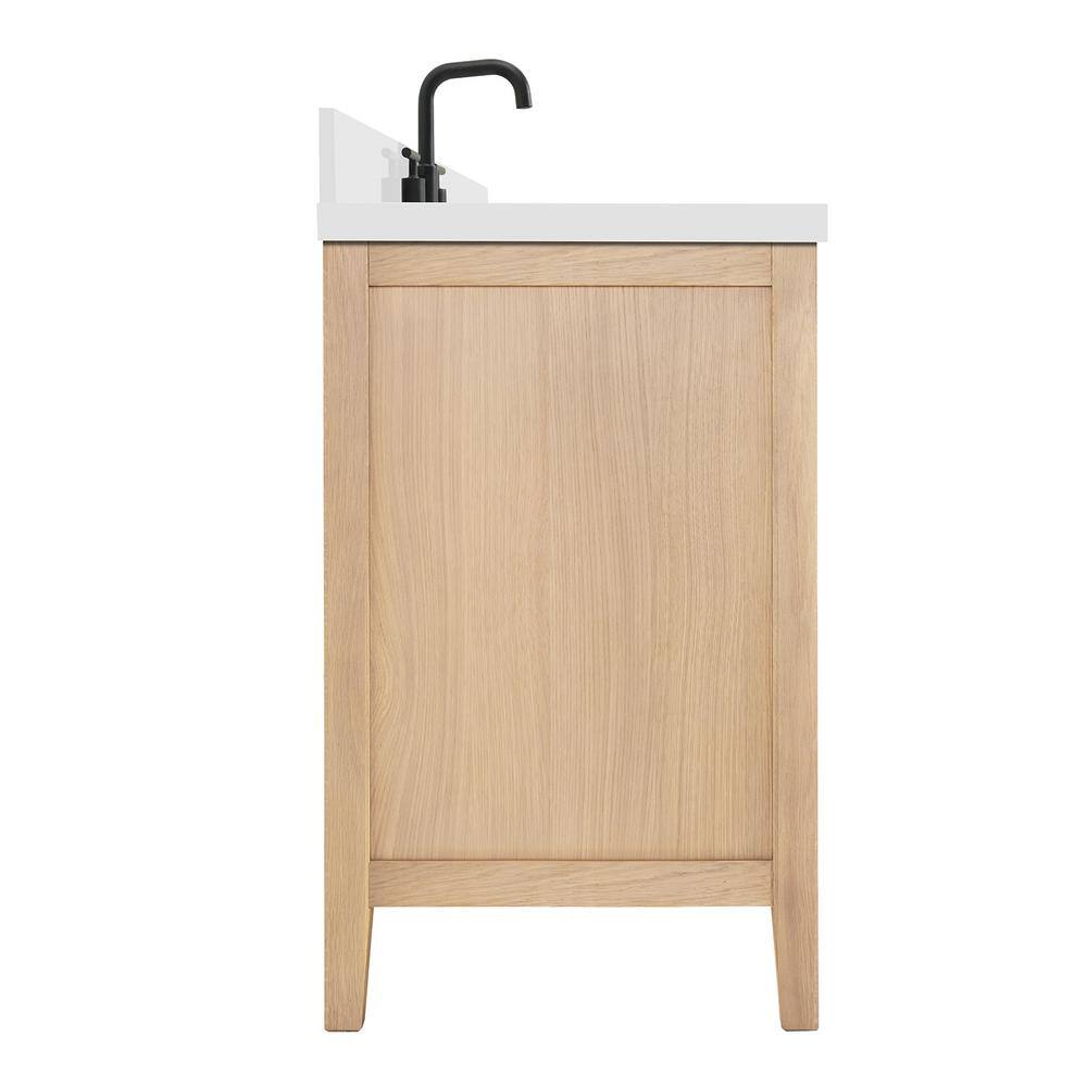 Camila 55" Light Brown Oak Freestanding Bathroom Vanity with White Quartz Top