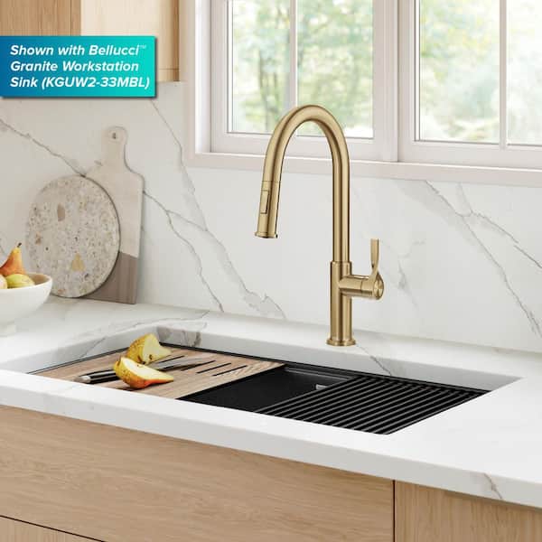 KRAUS Torak 2-Function Spot Free Brushed Brass 16.75 in. H Pull