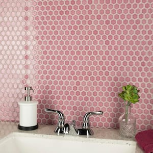 Tribeca 1 in. Hex Glossy Blush 11-7/8 in. x 10-1/4 Porcelain Mosaic Floor and Wall Tile (8.65 sq. ft./Case)