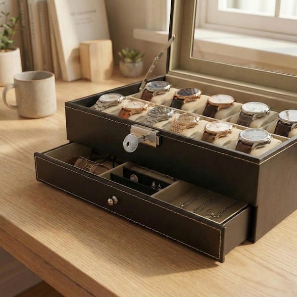 Vsmile 2-Tier Black Jewelry Storage Box, Storage Box for Necklaces