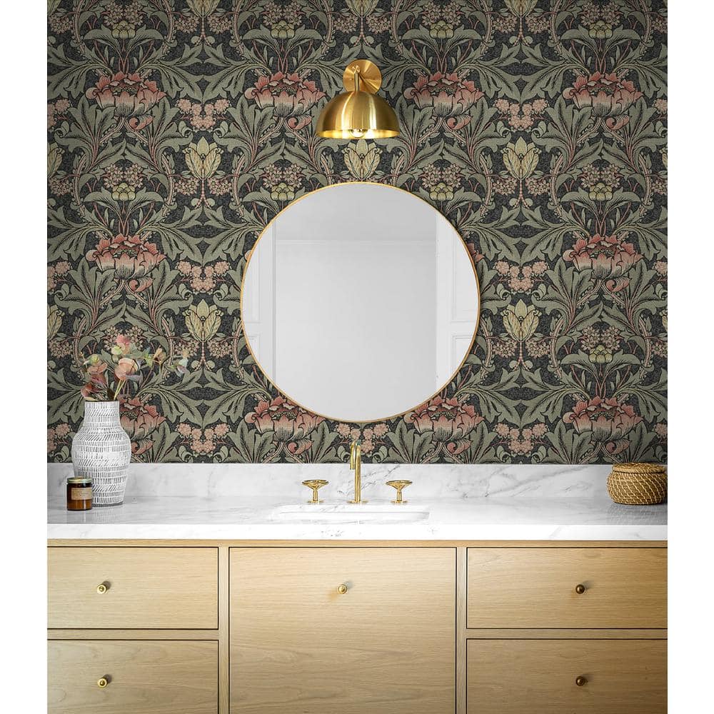 Charcoal and Rosewood Acanthus Floral Peel and Stick Wallpaper