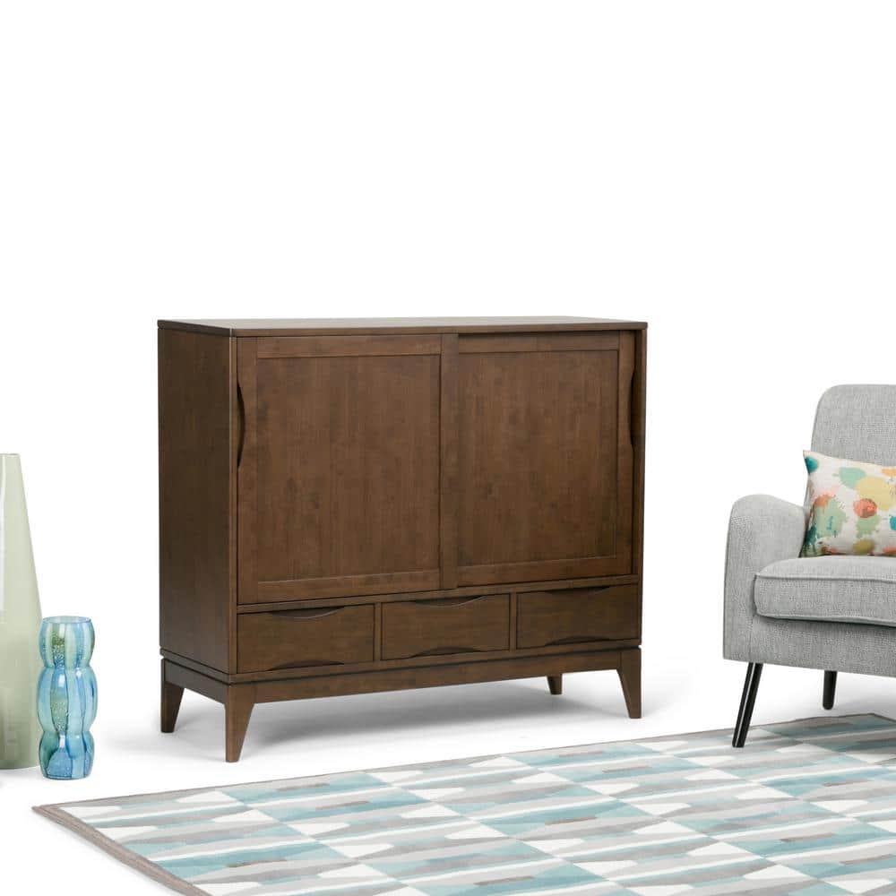 Harper Mid-Century Modern Walnut Brown Solid Hardwood Office Cupboard