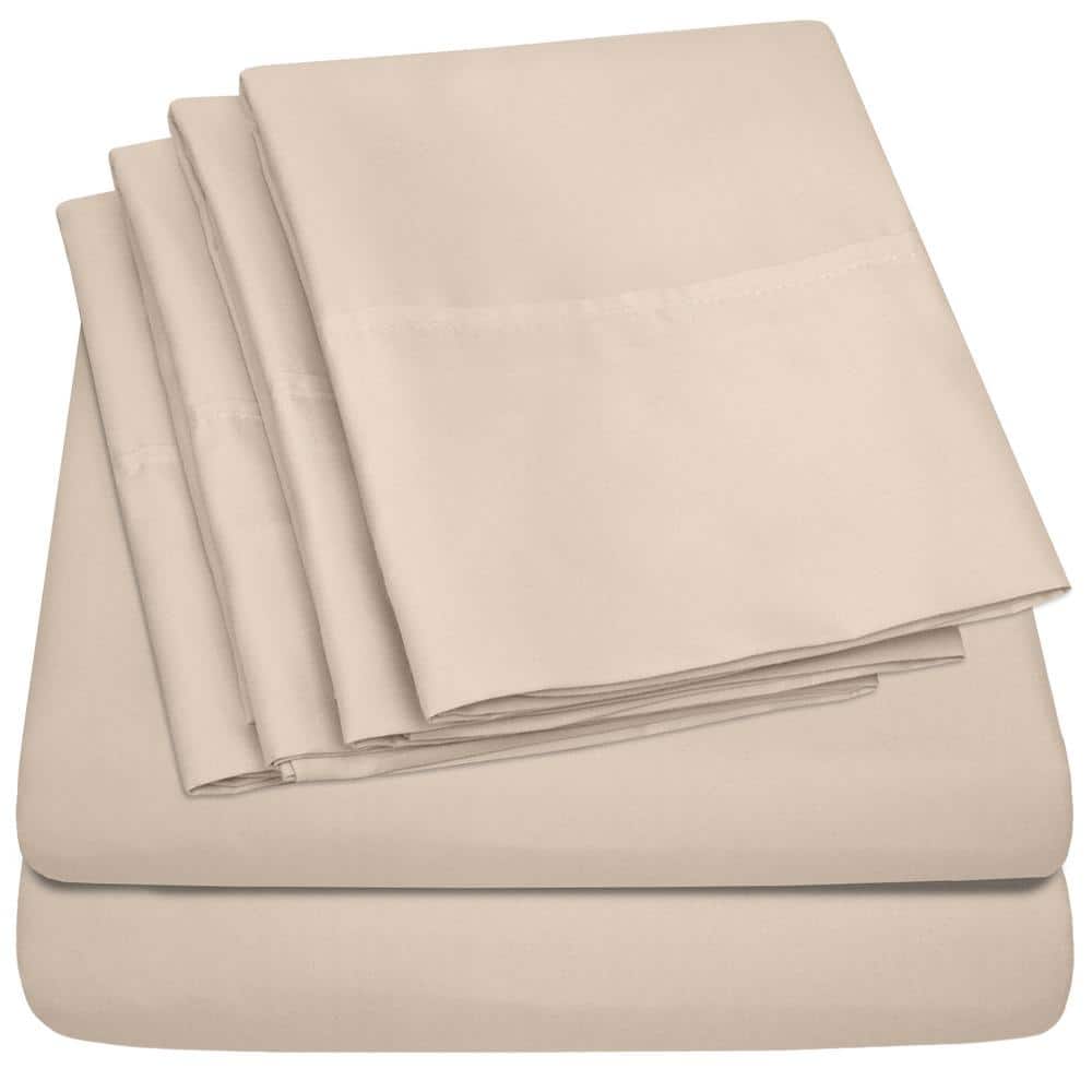 Beige Queen Microfiber Deep Pocket 6-Piece Sheet Set