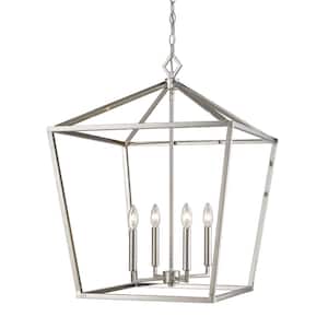 4-Light 20 in. Wide Taper Candle Satin Nickel Pendant